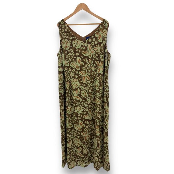 Size 20W 2X BUTTERFLY + FLORAL PRINT V-NECK CHIFFON MAXI‎ DRESS Summer PLUS SIZE - Picture 1 of 5